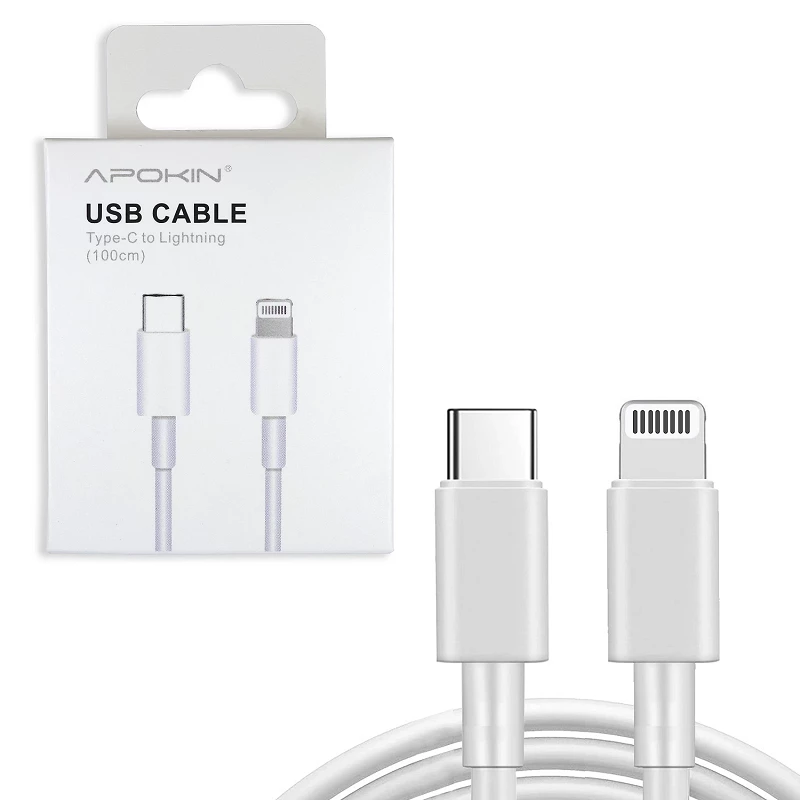 Cargador Doble USB-A 2.4 A Cable Lightning APOKIN PC913Y - Blanco
