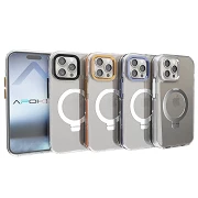 Capa Transparente Premium com Suporte de Alumínio para iPhone 15 4 Cores