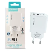 (Pack 10) Quick Charger Network Double Entry 3.0 USB-A 2.4A sans câble APOKIN  - Blanc