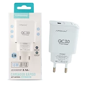 (Pack 10) Cargador Rápido Entrada 18w 3.0 USB-A 3.1A Sin Cable APOKIN - Blanco