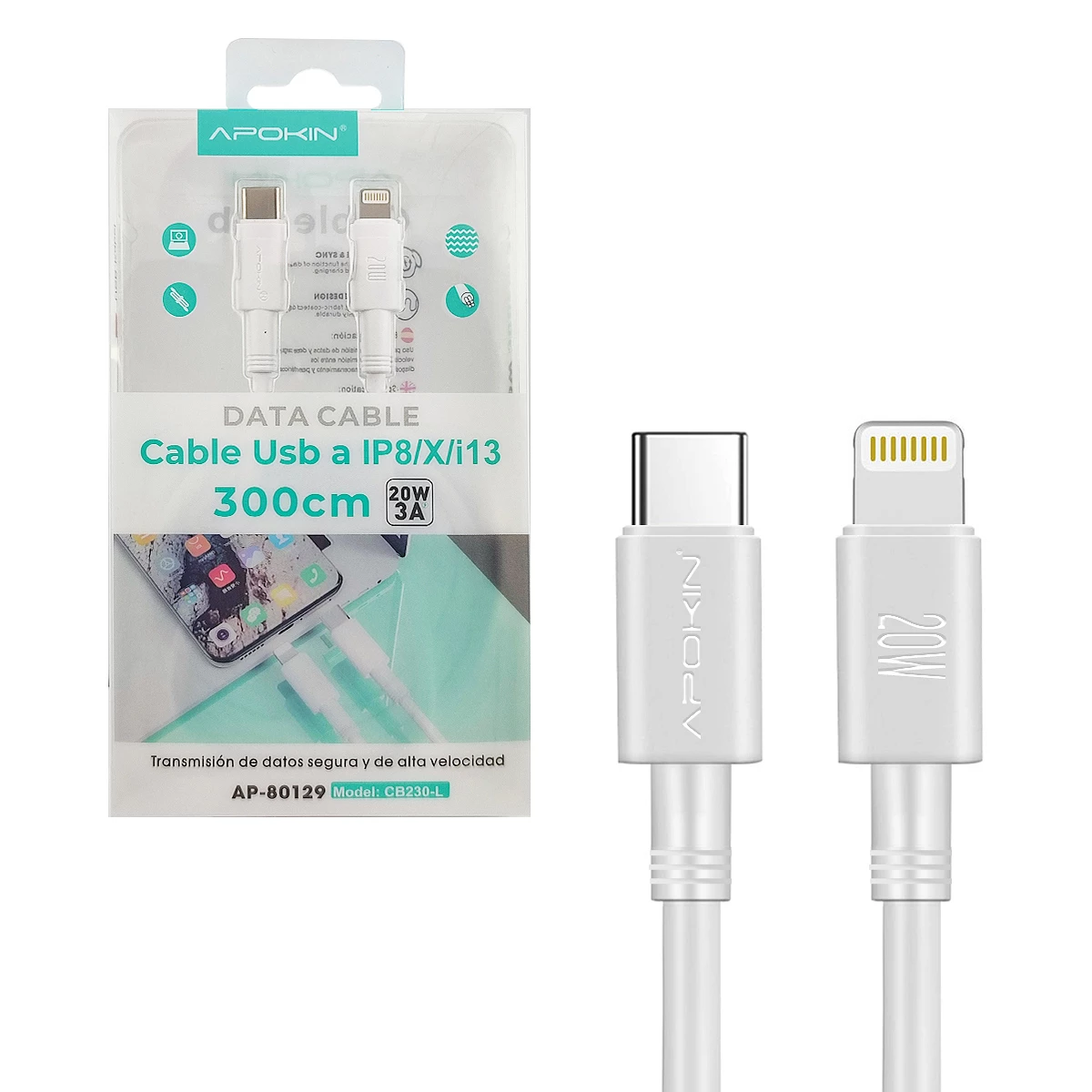 Cable BWOO 2.4A - Carga rápida - 3m - USB-C
